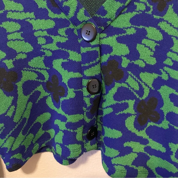 Zara Womens Blue and Green Button Up Floral Jacquard V- Neck Cardigan Small - Picture 5 of 7